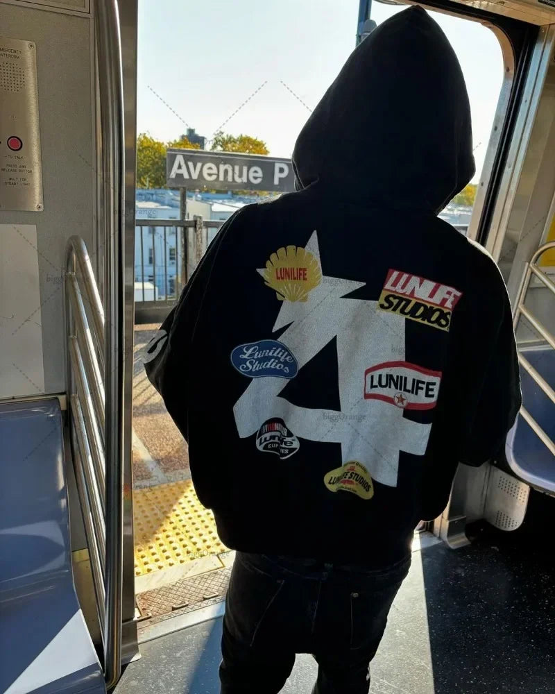 Men’s Casual Printed Zip‑Up Hoodie