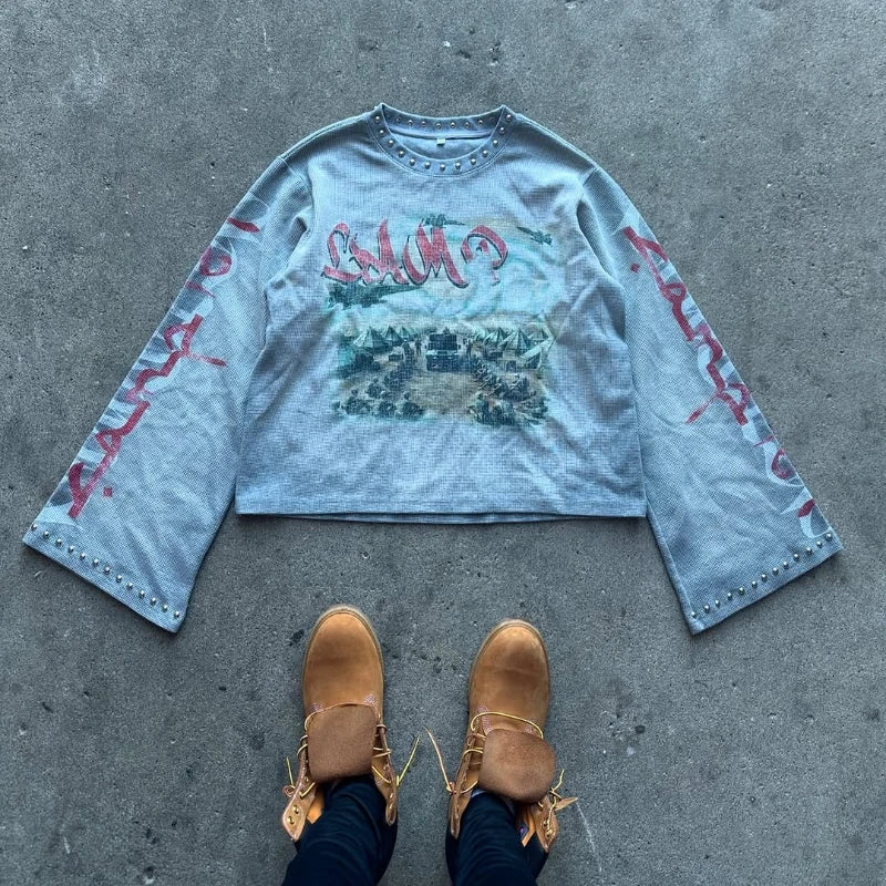 Oversized Printed Rhinestone Tops