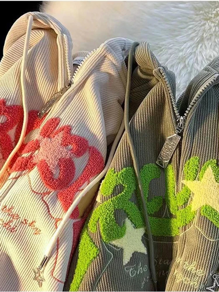 Women’s Casual Patchwork Embroidered Zip‑Up Pullover