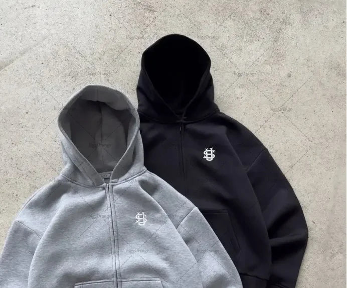 Men’s Sportswear Set – Cotton/Polyester, Geometric Print, Zipper Closure, Full Sleeve