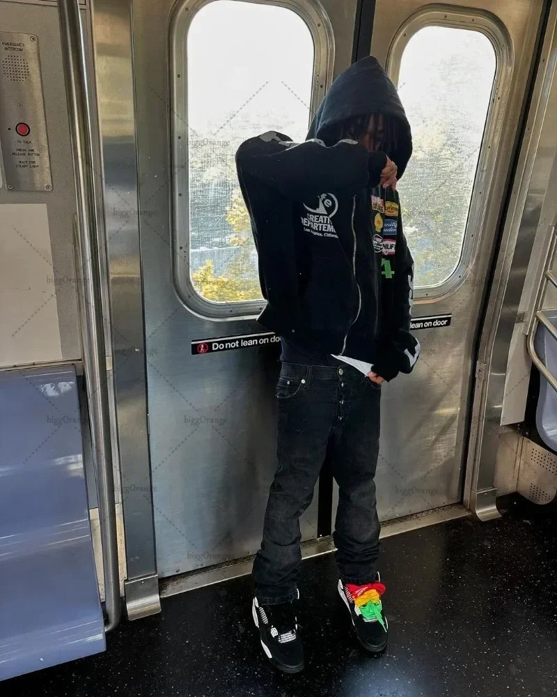 Men’s Casual Printed Zip‑Up Hoodie