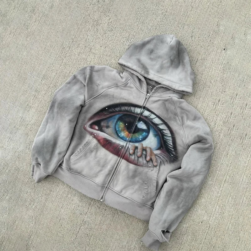 Men’s Casual Printed Zip‑Up Hoodie