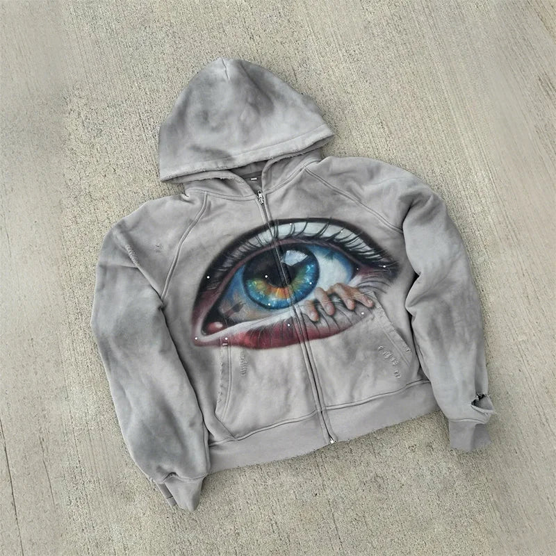 Men’s Casual Printed Zip‑Up Hoodie