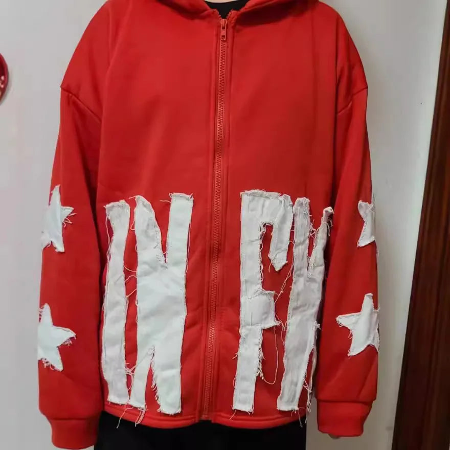 Women’s Casual Letter Print Zip‑Up Hoodie