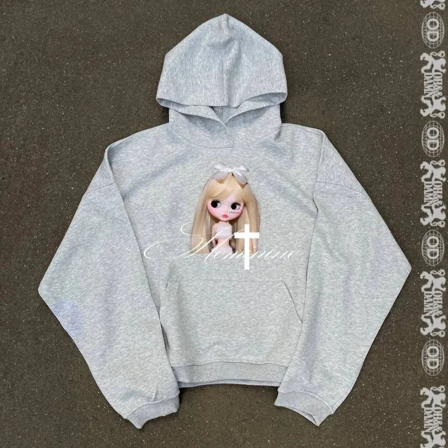 Women’s Vintage Cartoon Zip‑Up Hoodie