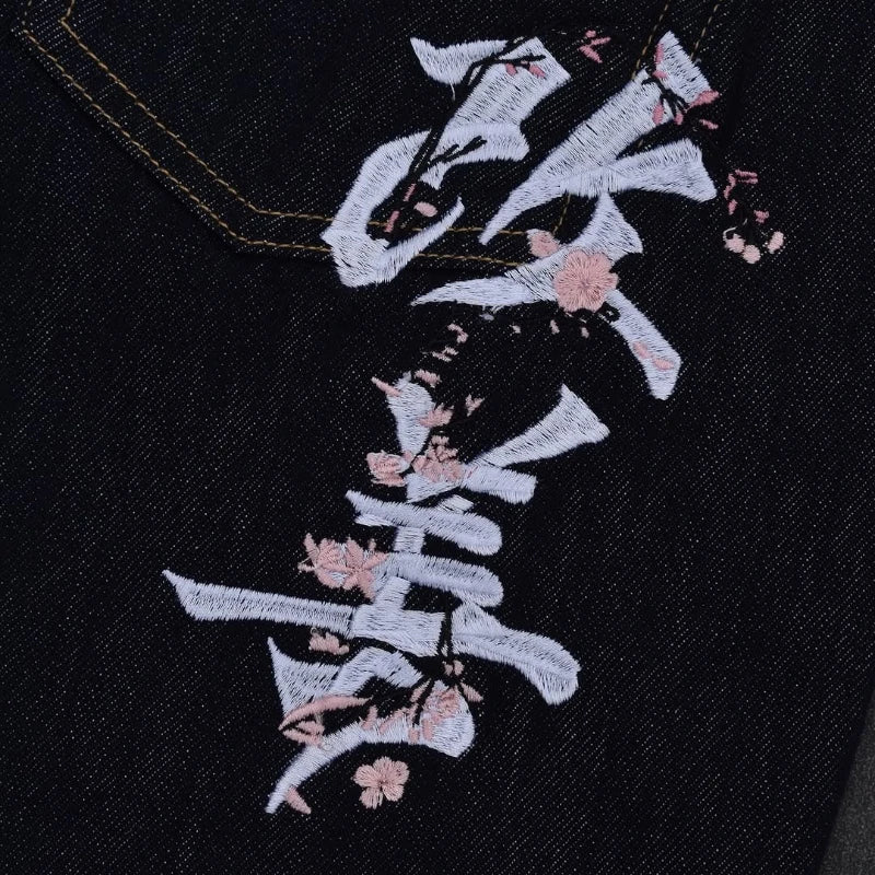 Men’s Casual Cartoon Embroidered Loose Jeans