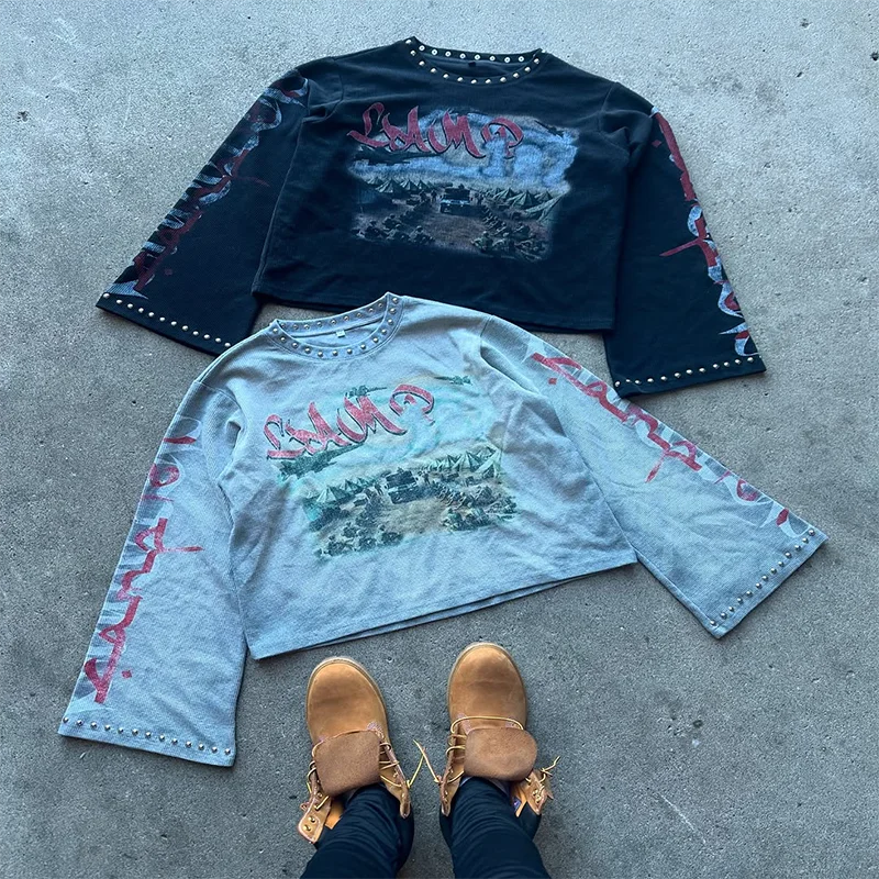 Oversized Printed Rhinestone Tops