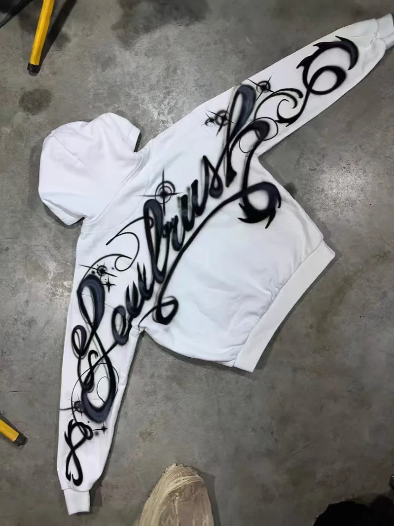 Women’s Hip Hop Letter Print Zip‑Up Hoodie