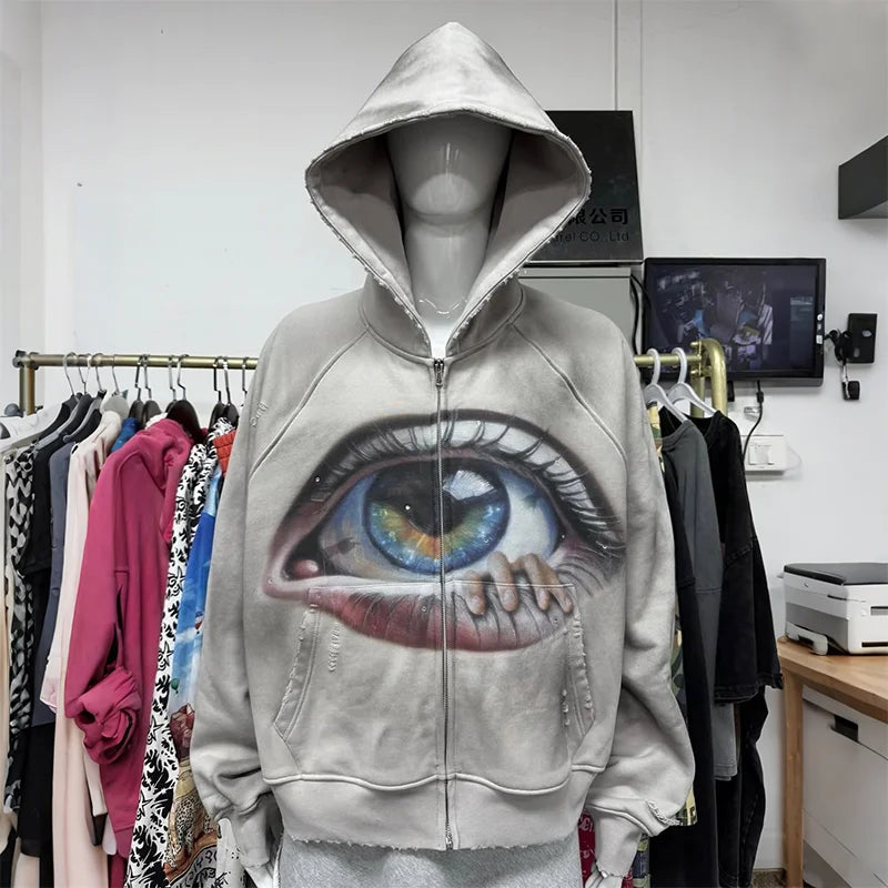 Men’s Casual Printed Zip‑Up Hoodie