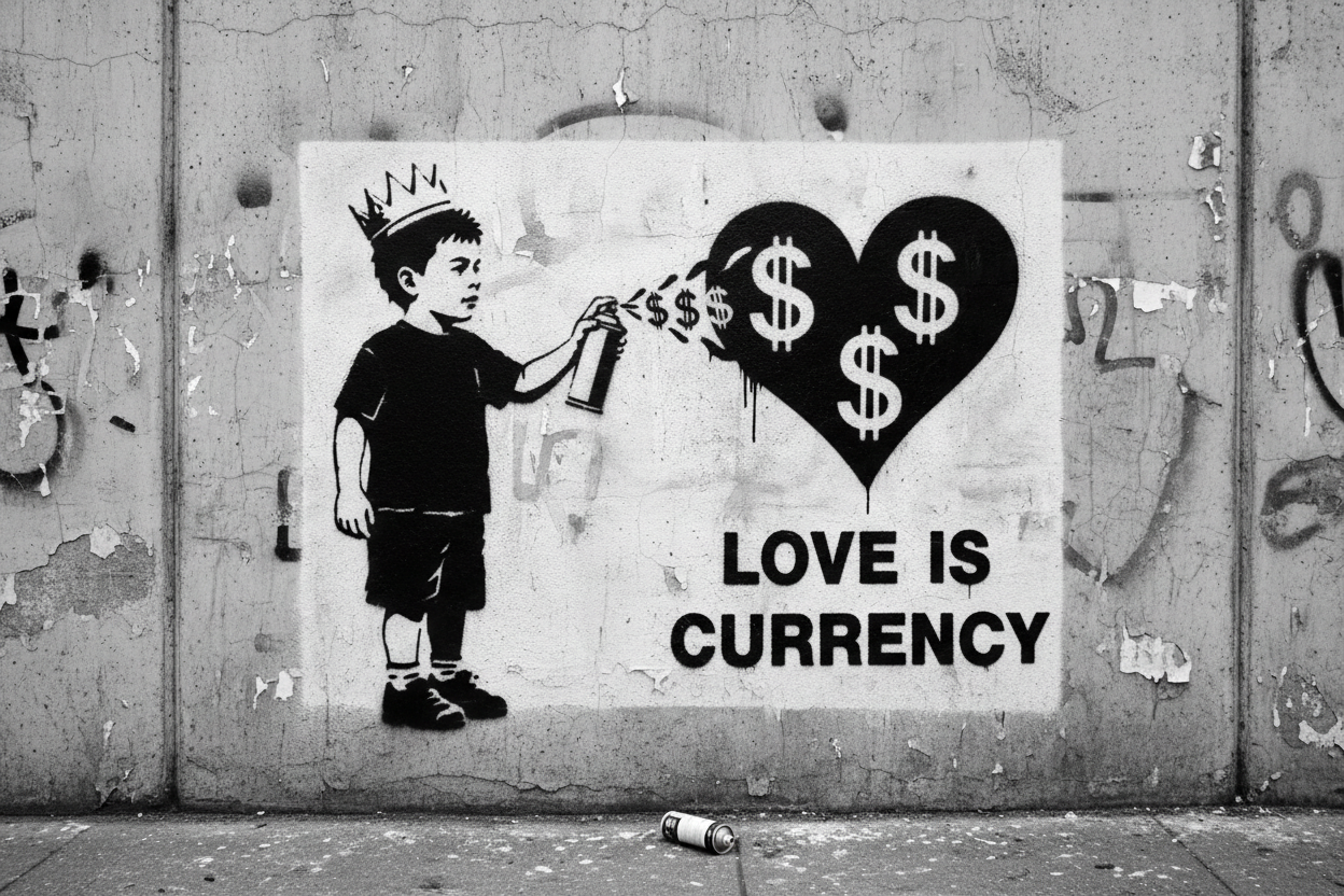 Banksy inspireret graffity i sort hvid